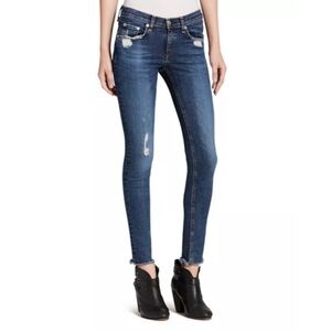 Rag & Bone The Skinny Jeans In La Paz‎ Blue Distressed Stretch Denim Raw Hems 30